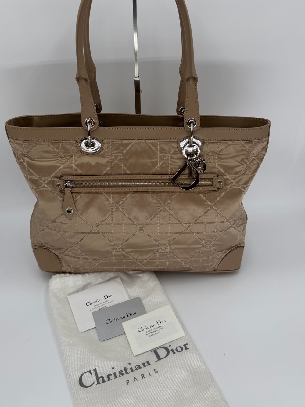 Dior Taupe Cannage Satin  Charming Tote w/Inserts, Dust Bag and COA